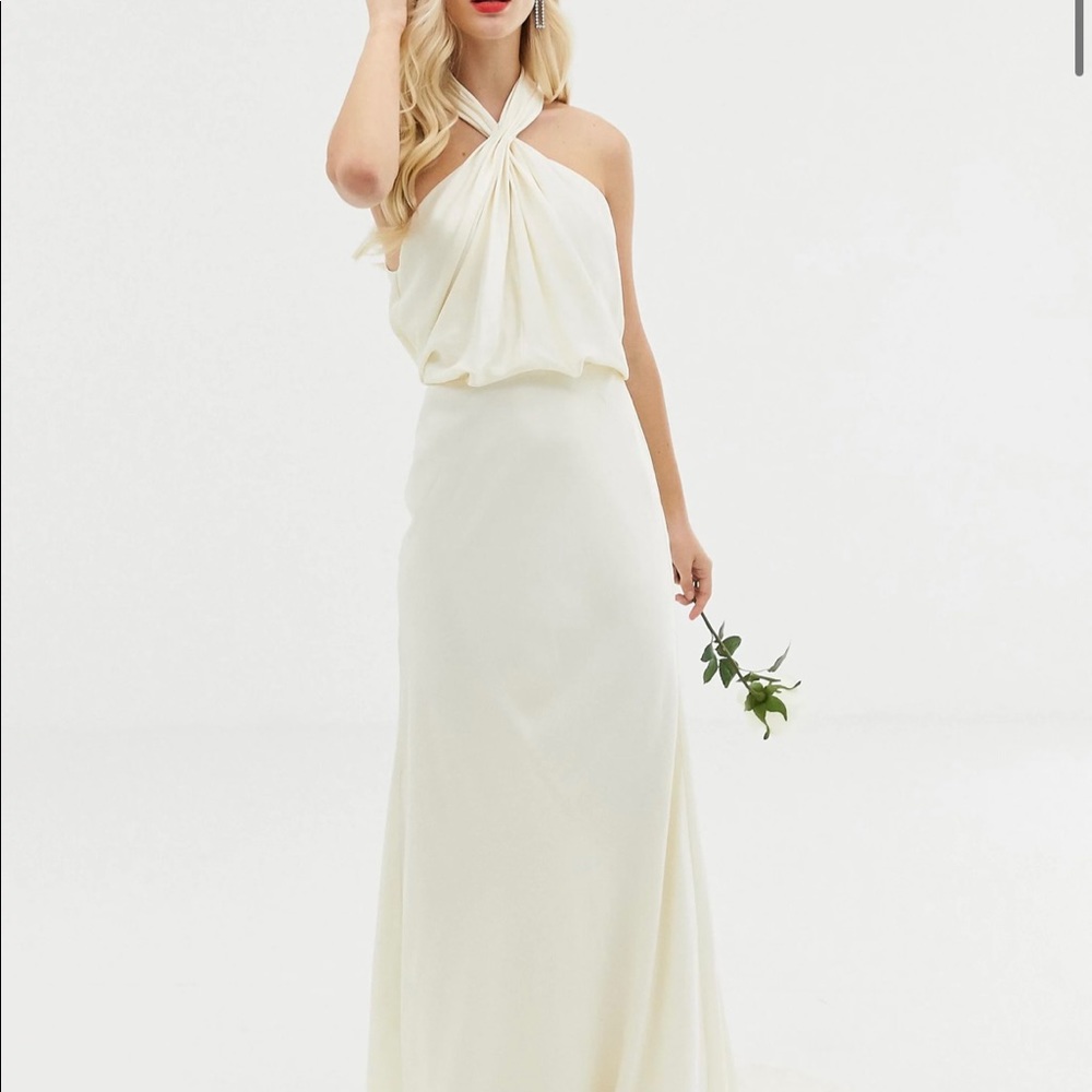 ASOS EDITION ruched halter neck maxi satin wedding dress New ✨